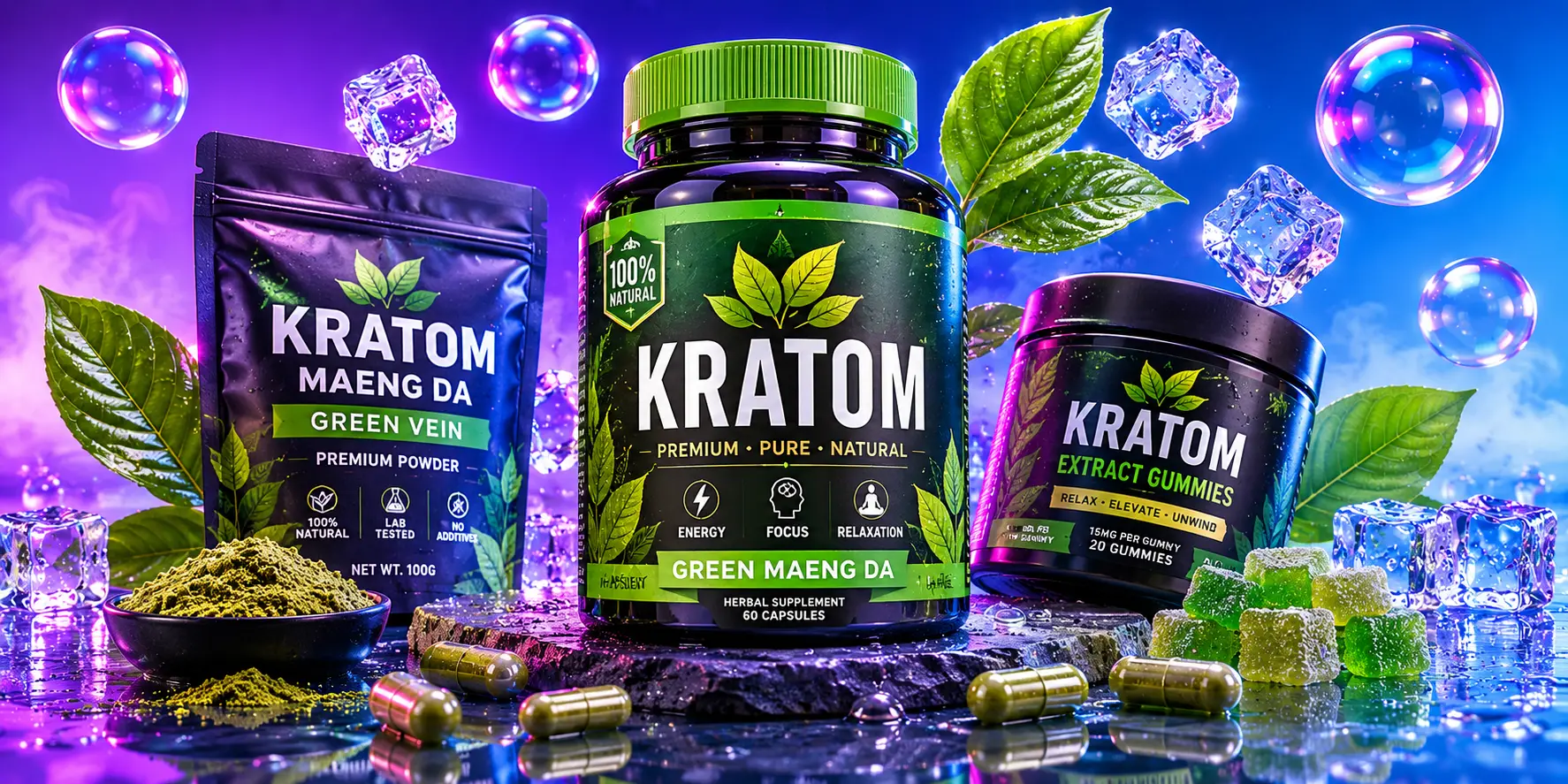 Kratom powders, capsules and gummies